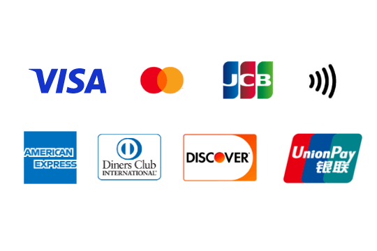 VISA・Mastercard・JCB・タッチ決済・American Express・Diners Club・DISCOVER・銀聯